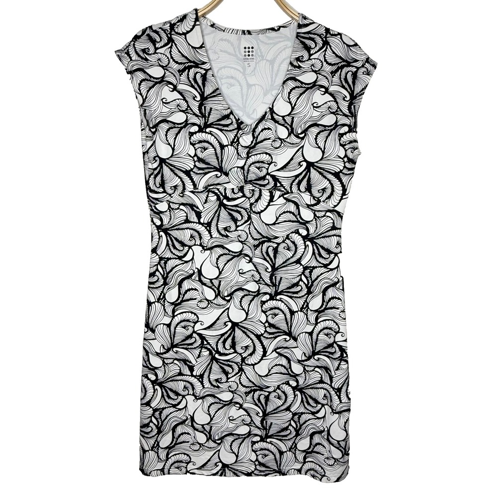 Title Nine Dress Womens Small Black White Graphic Athletic V-Neck Cap Sleeve Exc
